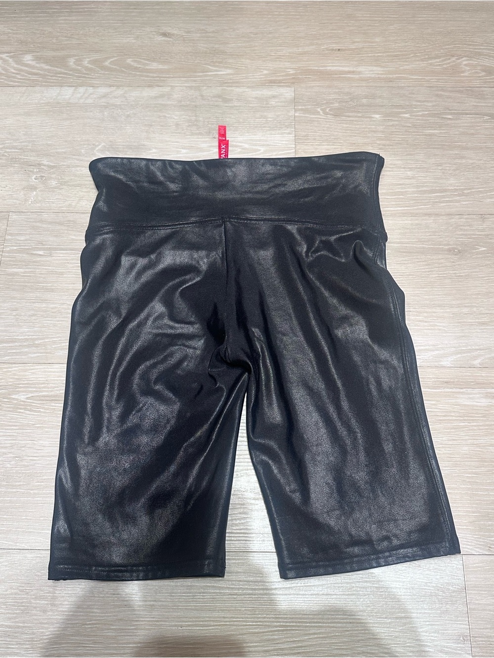 SPANX Black Faux Leather High-Waist Bike Shorts